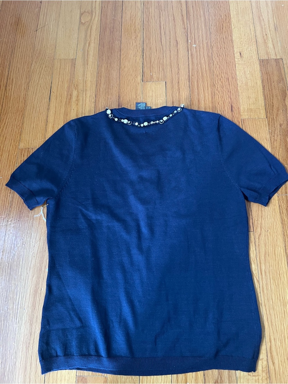 Per Se Navy Short-Sleeve Jewel-Embellished Knit Top S - Picture 14 of 14